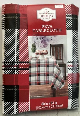 Holiday Time Christmas Red Black and White Plaid 60x84in PEVA Vinyl Tablecloth - Image 1 of 4