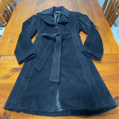 Jones New York Women's Black Angora Wool Blend Belted Button Pea Coat Size 2P - Image 1 of 4