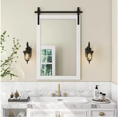 Espejo tocador de pared con marco rectangular de 24" de ancho x 36" de alto en blanco para casa de campo Foto 1 de 4