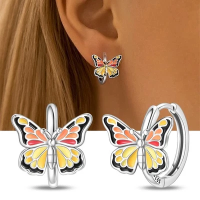 KUNSIR 925纯银复古蝴蝶环耳环女士珠宝礼品 — 第 1/4 张图片