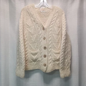 Handarbeit Wollpullover Elfenbein Creme Knopf Strickjacke Made In Greece Damen M - Bild 1 von 9