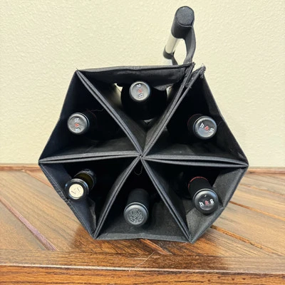 Wine Bottle Carrier 6 Bottles Canvas Wine Bottle Holder Bag Reusable Foldable - Image 1 of 4