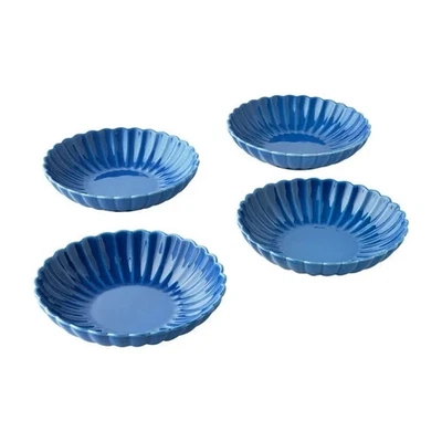 Pioneer Woman Colette Stoneware Dinner Bowls Blue Set of 4 Scalloped Edges - Image 1 of 4