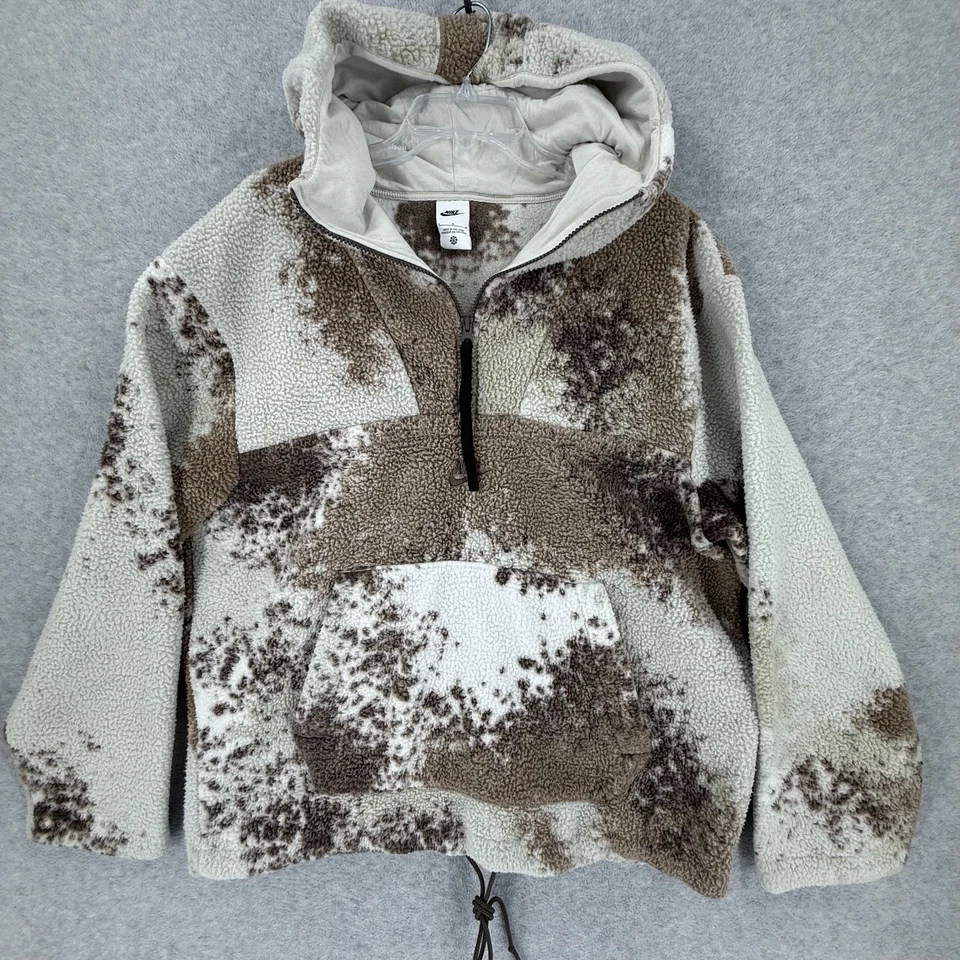 Nike Hoodie Sportswear Essentials 1/2 Zip Mens Large Sherpa Camo Brown Pocket - Image 1 of 4