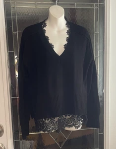 Acrobat Size L Black Sweater Lace Trim Wool Cashmere Viscose Nylon Blend - Picture 1 of 3