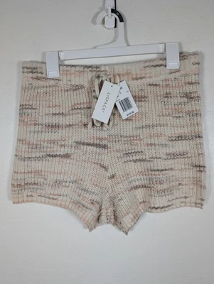 L Space Knit Shorts Womens Large Beige Pink Stripe Drawstring Lounge Pocket New - Image 1 of 4
