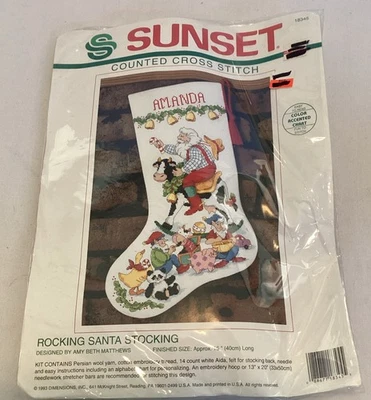Dimensions Sunset Rocking Santa Stocking Counted Cross Stitch Kit 1993 Sealed - Image 1 of 4