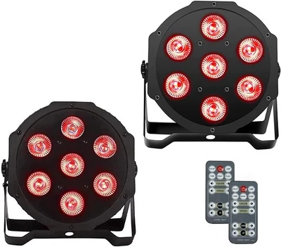 SHEHDS 2 PACK Par Can LED 7x18W RGBWAP 6in1 Wash Stage Lights Remote - Image 1 of 4