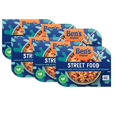 (Pack de 6) Comida callejera original de Ben's. Frijoles rojos y arroz estilo jerk jamaicano Foto 1 de 4