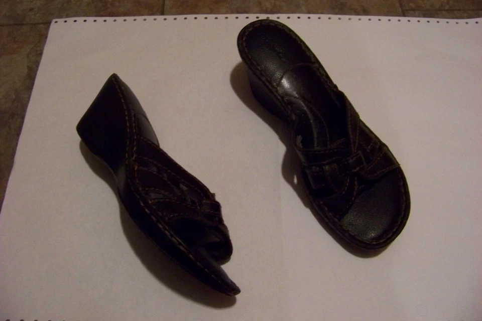 Mujer Thom Mcan Cuero Negro Tiras Cuña Tacones Zapatos Talla 8 1/2 W Foto 1 de 1