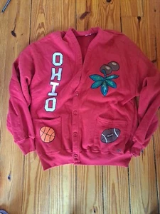 Ohio State Buckeyes Red Hand Painted Vintage Button Up Women’s Sweater L Vtg 90 - Picture 1 of 5