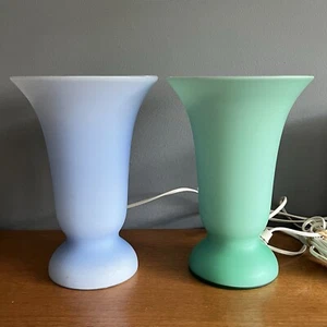 Pair Of Vintage Pale Blue / Green Glass Side Lights Table Lamps Dar Lighting - Picture 1 of 19