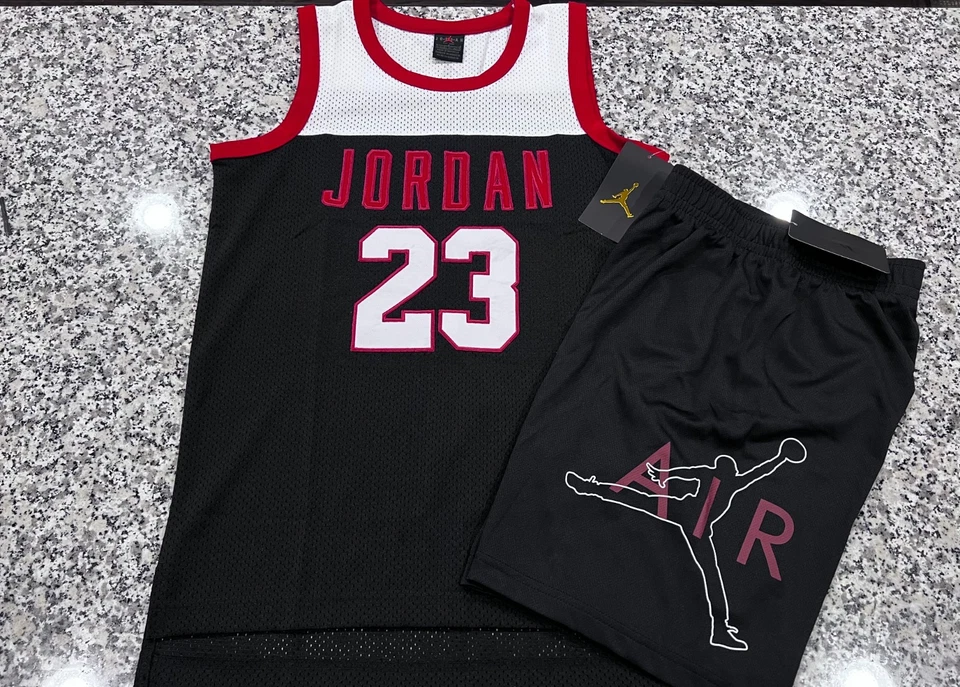 NWT NIKE AIR JORDAN BOY'S 2 pc SET STITCHED MESH  JERSEY TOP 23 & SHORTS L & XL - Image 1 of 1