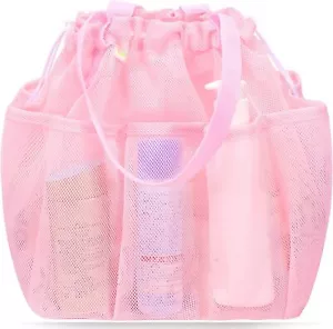 Mesh Shower Caddy Portable with Drawstring, Dorm Room Essentials for PINK  - Picture 1 of 7
