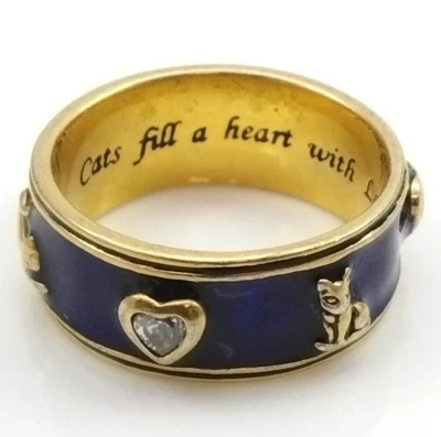 Anillo Bradford Exchange 925 24K Chapado Gatos Llenan Un Corazón Con Amor Esmalte FZZ Foto 1 de 4