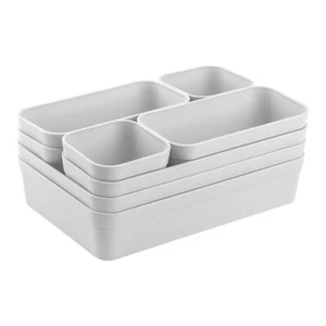 1x Schubladen-Organizer Set Aufbewahrungs-Box Einteiler verstellbar hell-grau - Bild 1 von 9