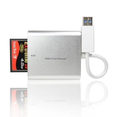Silver Aluminum USB 3.0/USB 2.0 Card Reader  for CF/TF/Micro SD/SD/MD/MMC/SDHC/ - Image 1 of 4