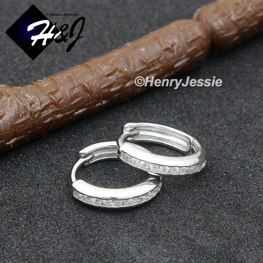 PENDIENTE HUGGIE HOOP HOMBRE MUJER PLATA ESTERLINA 925 CIRCONITA HELADA CHAPADO EN ORO/PLATA*E247 Foto 1 de 1