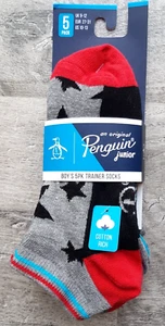 PENGUIN Junior Boy's Trainer Socks Pack Of 5 Pairs Size EUR 27-31 Cotton Rich - Picture 1 of 10