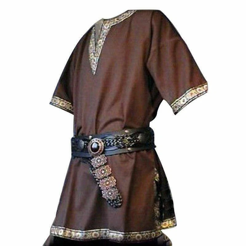 Medieval Renacimiento Hombres Túnica Vikingo Sajón Manga Corta Camisa Halloween Juegos con disfraces Foto 1 de 4