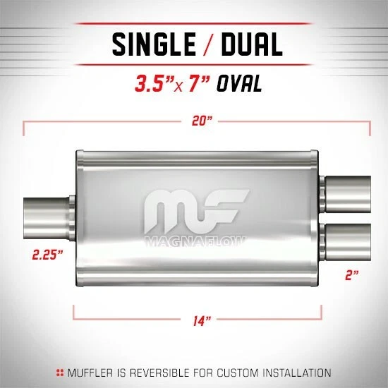Silencieux échappement Magnaflow 3.5x7'' x20'' sorties 2.25''/2'' Dual - Photo 1/1