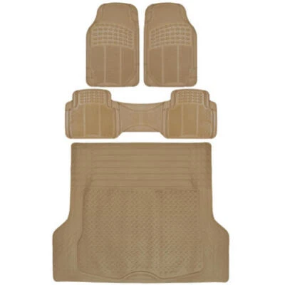 Heavy Duty All Weather Full Set Beige Rubber Car Truck Van SUV Floor Mats - 4 PC - Image 1 of 4