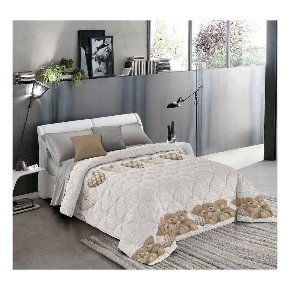 TRAPUNTA COPRILETTO INVERNALE COTONE 300 GR ORSETTO CUORE BEIGE MATRIMONIALE - Immagine 1 di 1
