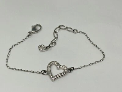Pulsera SWAROVSKI Silvertone Cristal Transparente Corazón Abierto 6.5-7.5" Foto 1 de 4