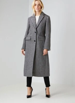 NUEVO CON ETIQUETAS BCBGMaxAzria Abrigo de montar con cuello de muesca de un solo pecho, blanco y negro L Foto 1 de 3