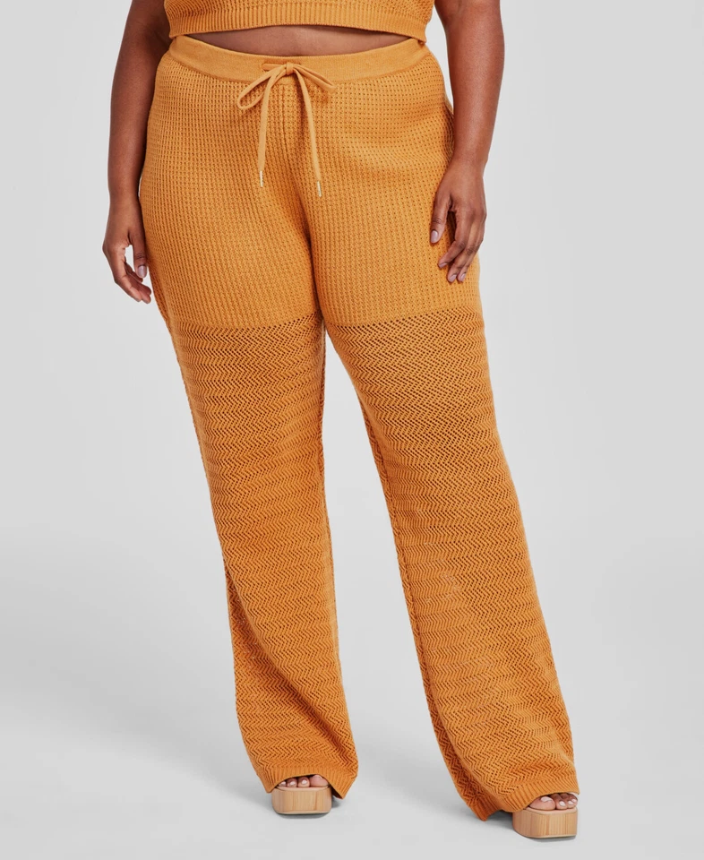 Nina Parker Women's Orange High-Rise Open Stitch Crochet Pants Plus Size 2X