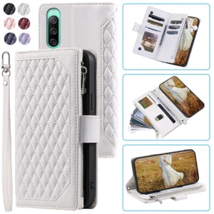 For Sony Xperia 10 V Rhombic Wallet Case,Luxury Leather Zipper Flip Card Case - Picture 1 of 44