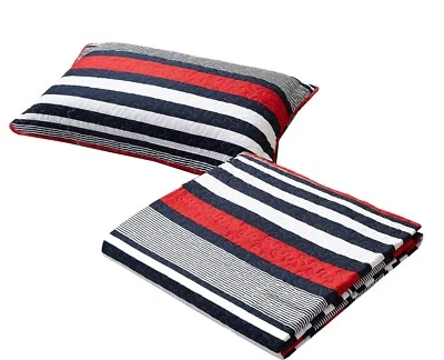 Juego de colcha contemporánea a rayas rojas-azul marino All American Collection Foto 1 de 3