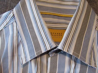 ROBERT TALBOTT Mens Medium Button Up Shirt Blue Gray Stripe Long Sleeved Cotton Foto 1 de 4