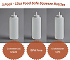 3 Pack 12oz FOOD SAFE Squeeze Bottles Condiment Ketchup Mustard Oil Salt Squirt