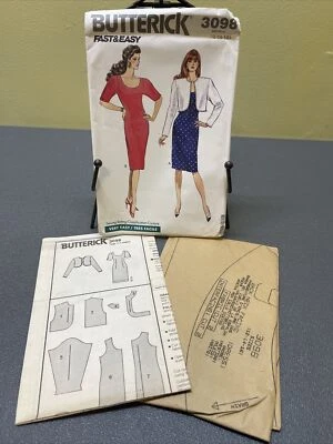 UNCUT Vintage 1989 Butterick 3098 Sz 12 14 16 90s Dart Fitted Dress & Jacket - Image 1 of 4