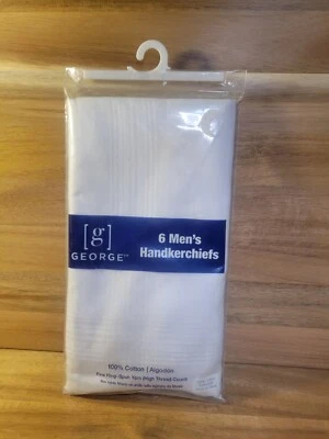 Nuevo 6 Pañuelos de Vestido Blanco Algodón 15" x 15" Para Hombre GEORGE Foto 1 de 4