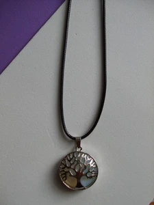 Kette mit Anhänger Lebensbaum silber /gelb blau durchscheinend am Bändchen Neu - Bild 1 von 1