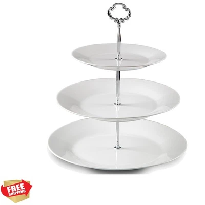 3 Tiered Serving Stand -Silver Serving Tray for Parties - Round Platter for C... - Image 1 of 4