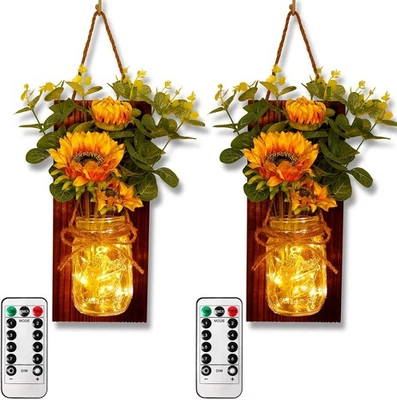 Conjunto de duas arandelas de parede OurWarm girassol, frasco de pedreiro fazenda branco  - Imagem 1 de 4