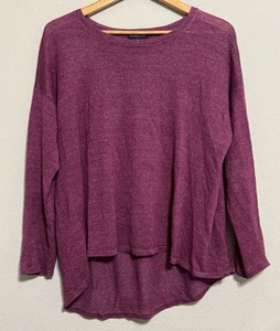 EILEEN FISHER Blouse Top PL Hemp/Tencel  Plum Purple Hi-lo Minimalist - Picture 1 of 7