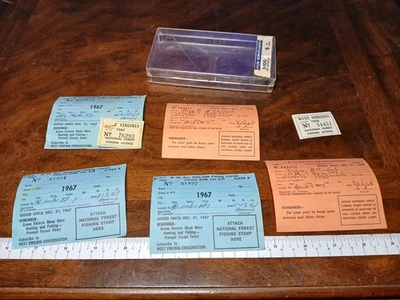 1967 y 1968 Wv antiguas licencias de pesca lubina trucha muskie lucio Walleye Crappie Gar Foto 1 de 4