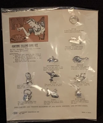 Juego de 10 dijes de pastel de adivinación Shackman 1957 vintage original nuevo en caja Japón Foto 1 de 4