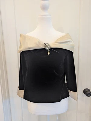 Top Cachet De Colección Talla 14 Negro Terciopelo Blanco Satinado Estrás Perla Formal Cóctel  Foto 1 de 4