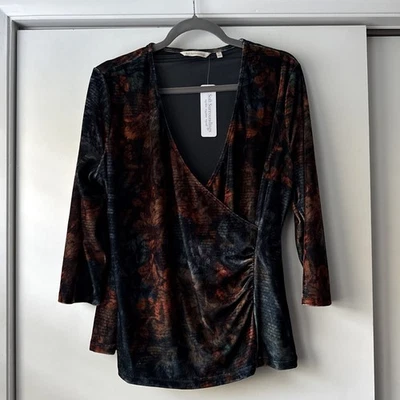 Blusa para mujer Soft Surroundings terciopelo Alyssa imitación envoltura XL estampado floral arte Foto 1 de 4