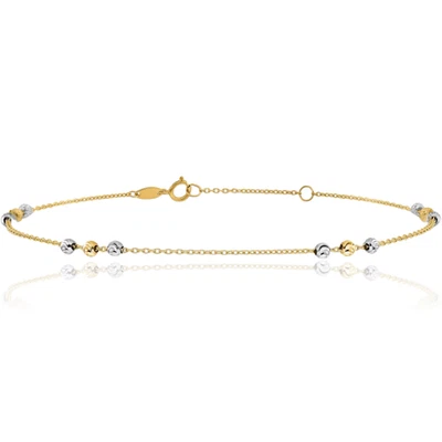 Pulsera tobillera con cuentas de oro macizo de dos tonos 14K Foto 1 de 4