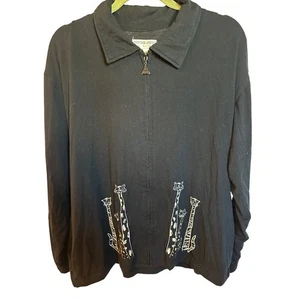 Euro Joy Black Embroidered Cat Pullover Jacket Womens Large Long Sleeve - Picture 1 of 6