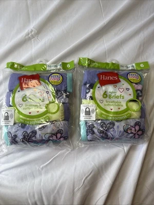 Hanes Girls' 100% Cotton Tagless Brief Panties, Size 6 2 pack 12 Total - Image 1 of 4