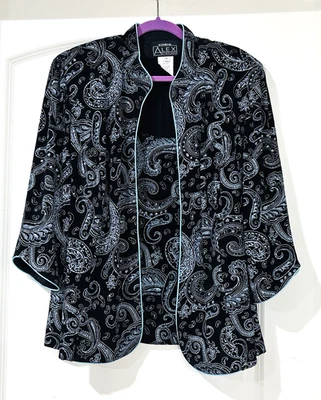 Alex Evenings Chaqueta Mujer 3X 2 Piezas Conjunto Negro Azul Brillo Paisley Brillo Foto 1 de 4