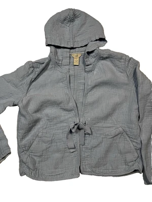 J Jill Linen Blend Snap Front Hoodie Gray Size M Casual Lightweight Layer - Image 1 of 4