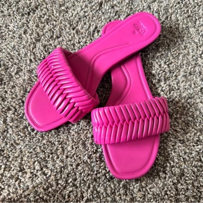 Женские босоножки Zara ярко-розовые кожаные без шнуровки пляжные туфли на плоской подошве 8,5 повседневные - Изображение 1 из 4